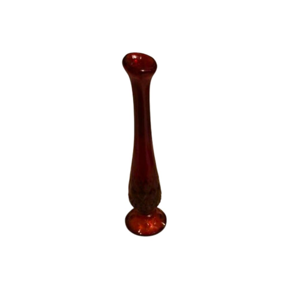 Fenton Ruby Red Bud Vase Swag MCM Diamond Star Pattern EUC